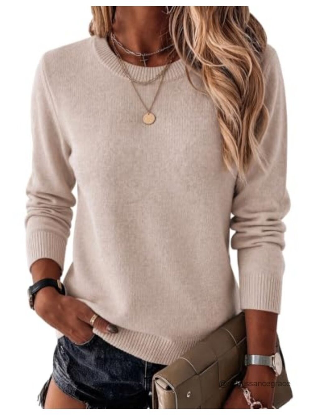Wool Blend Crewneck Long Sleeve Pullover Sweater